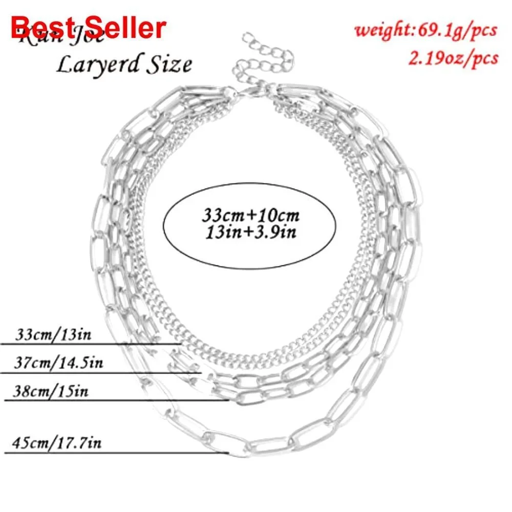 Layered Chain Necklaces Gold Plated Paperclip Chain Silver Tone Choker Punk